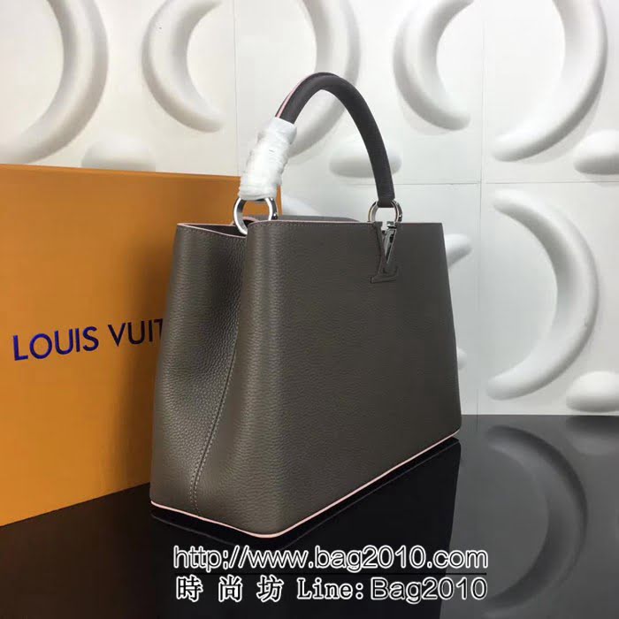 路易威登LV頂級原單M48869鐵灰粉邊經典Capucines中號牛皮手提斜挎包 YDH1699